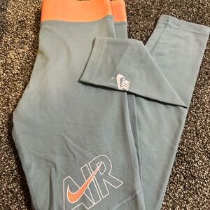 Nike Girls' AIR Logo Leggings - Teal Body with Coral Waistband